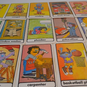 Jahrgang 1970er Jahre Jim Henson Muppets Sesame Street Beruf Arbeitsplätze Guess Who Kinder Spielkarten Lot von 14