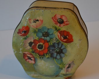 Vintage England English Floral Poppies Metal Food Storage Tin Container Box Case