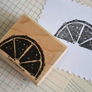 Vintage Fruit Orange Lemon Slice Stampin Up Wood Mounted Rubber Stamp