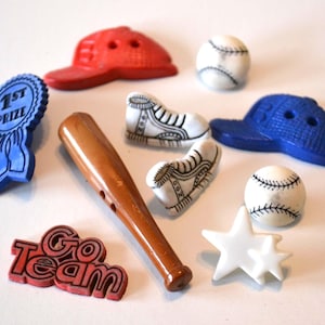 Vintage Assorted Baseball Plastic Sewing Craft Buttons Lot of 10