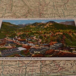 Vintage Ephemera Speicher ikonische Andenken Rocky Mountain Nationalpark Colorado Estes Park-Dorf-Stadtreise-Postkarte