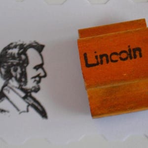 Vintage afbeelding educatief klaslokaal op hout bewerkte rubberen stempel - president Abraham Lincoln