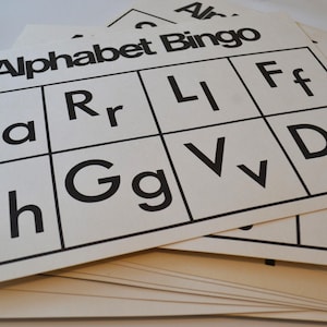 Lote de 10 tarjetas de juego de bingo con alfabeto educativo de aprendizaje vintage
