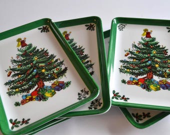 Vintage Plastic Italy Mebel Christmas Tree Snack Small Serving Trays Lot of 6