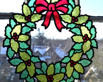 ヴィンテージ プラスチック ステンドグラス クリスマス ホリデー