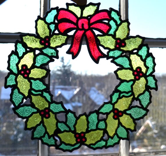 ヴィンテージ プラスチック ステンドグラス クリスマス ホリデー