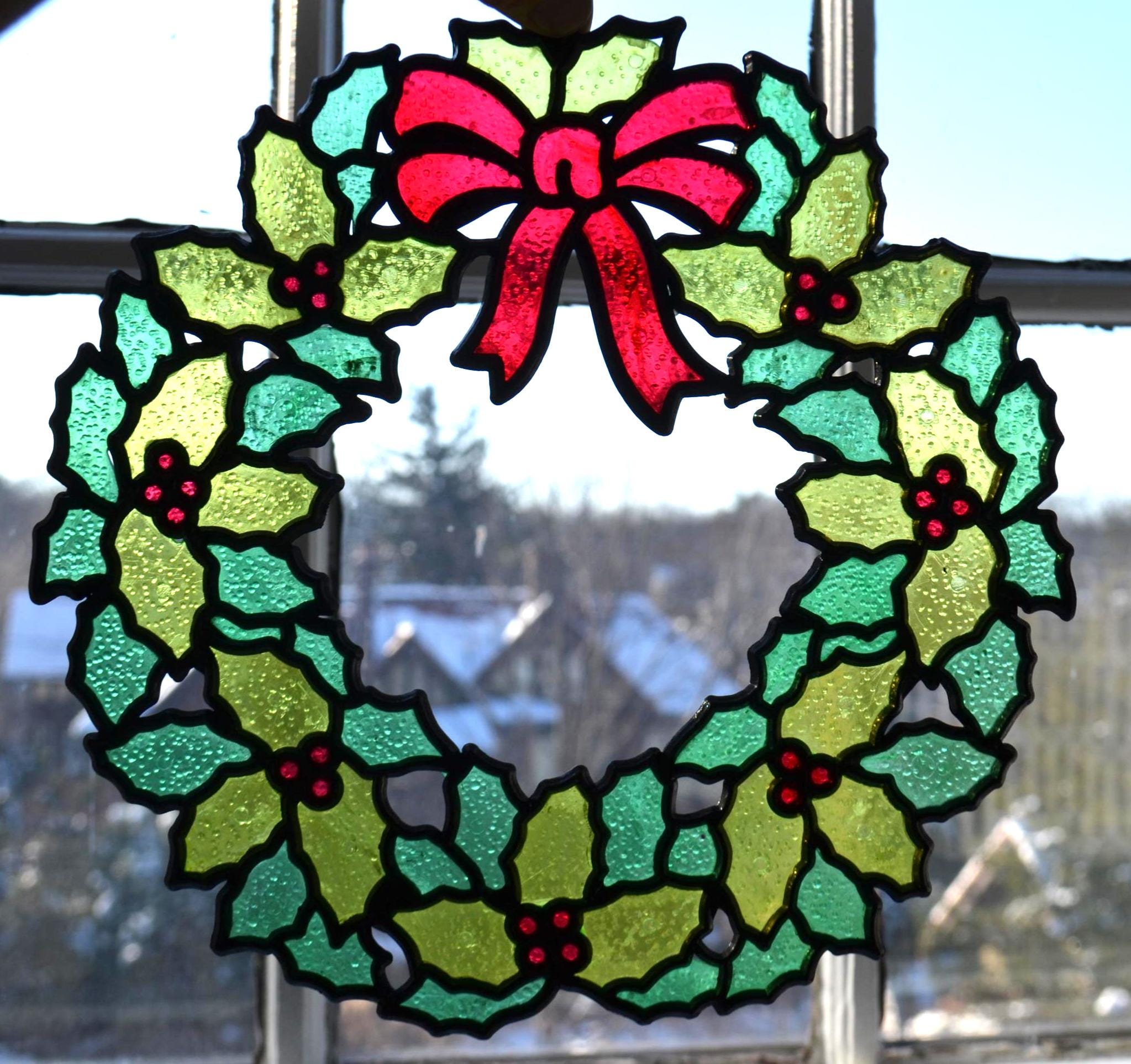 ヴィンテージ プラスチック ステンドグラス クリスマス ホリデー