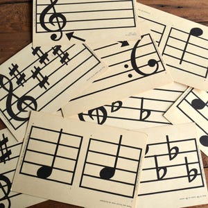 Tarjetas didácticas de notas de aprendizaje de doble cara con notas musicales de música Vintage Dek A, lote de 11