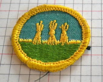 Vintage Boy Girl Cub Scouts Brownies Agriculture Wheat Round Embroidered Patch Badge