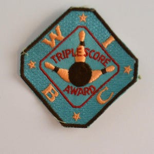 Vintage Triple Score Bowling Award Embroidered Badge Patch