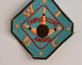Vintage Triple Score Bowling Award Embroidered Badge Patch