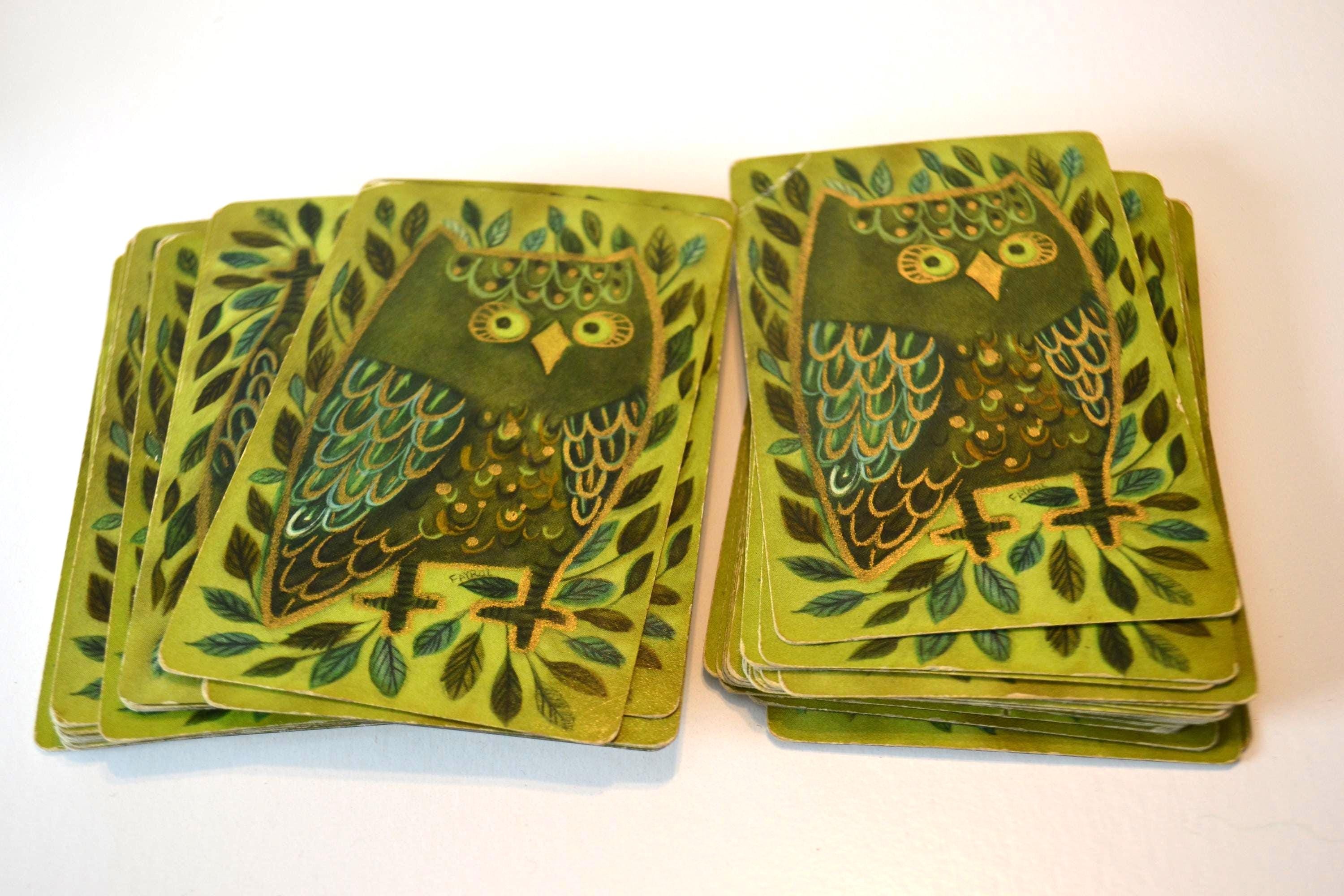 Vintage Midcentury Green Owl Lot of 4 Playing Cards Ephemera