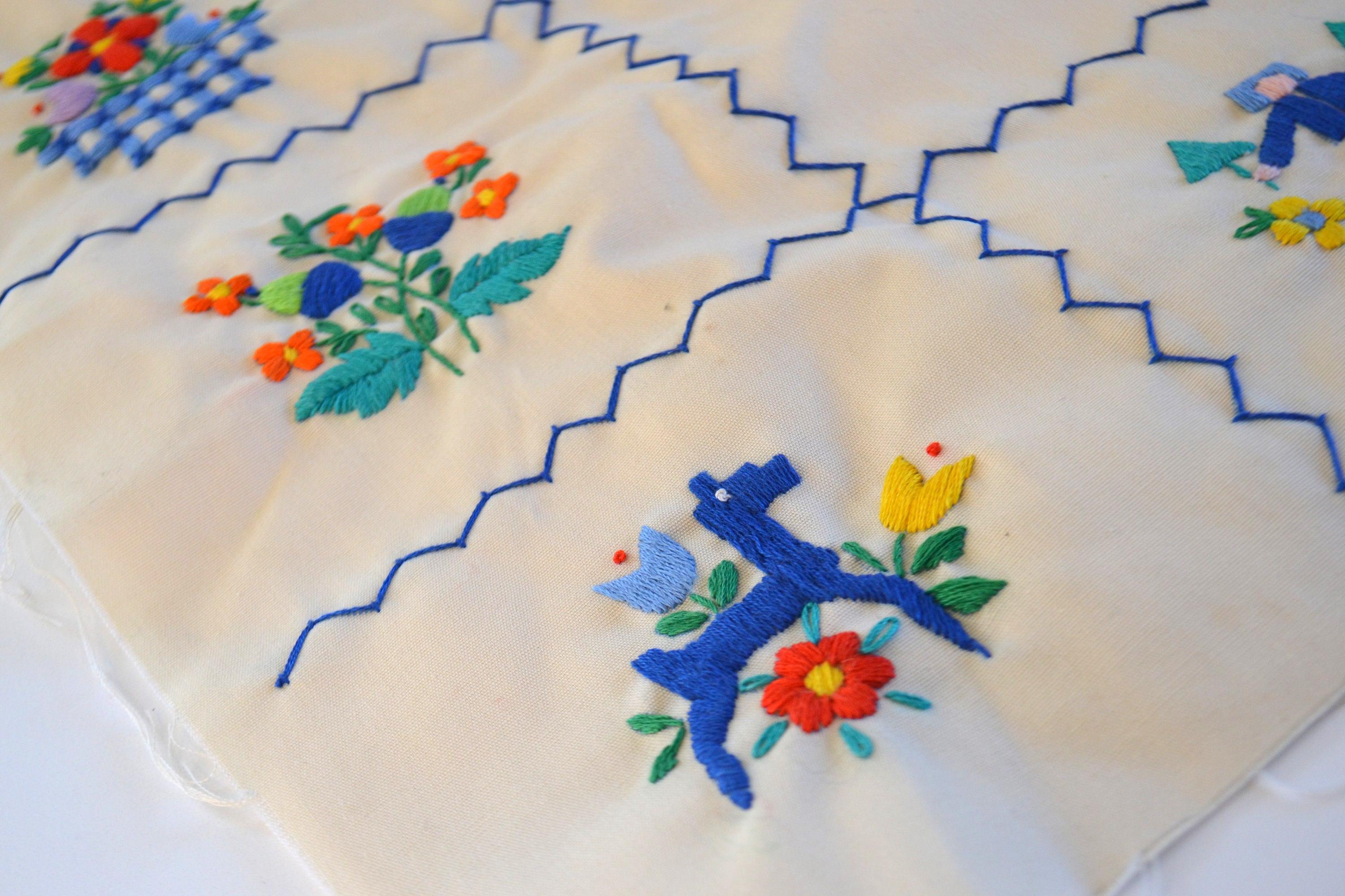 Vintage Completed Embroidered Scandinavian Style Craft Sewing