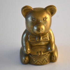 Vintage Brass Gold Teddy Bear Playing The Drums Paperweight Figurine Home Decor