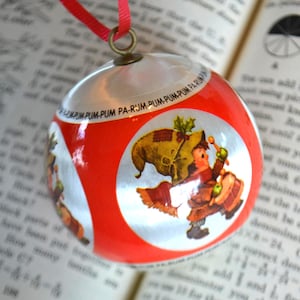 Vintage White Satin Drummer Boy Round Christmas Tree Ornament
