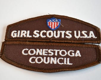 Vintage Girl Scouts Brownies Conestoga Embroidered Brown Badges Patches Lot of 2