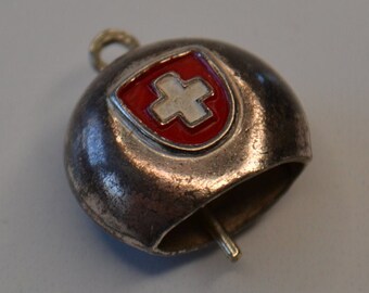 Vintage Silver Red Cross Swiss Cow Bell Jewelry Charm