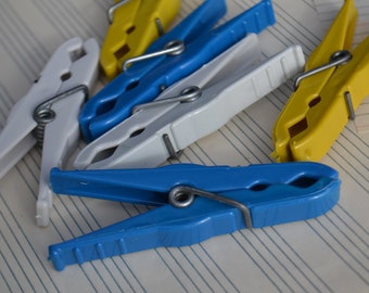 Assorted Colorful Yellow Blue White Plastic Clothespins Lot of 6