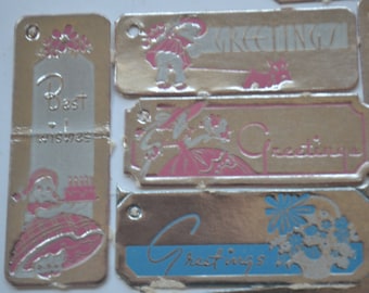 Vintage Silver Metallic Paper Ephemera All Occasion Gift Tags Labels Cards Assorted Lot of 13