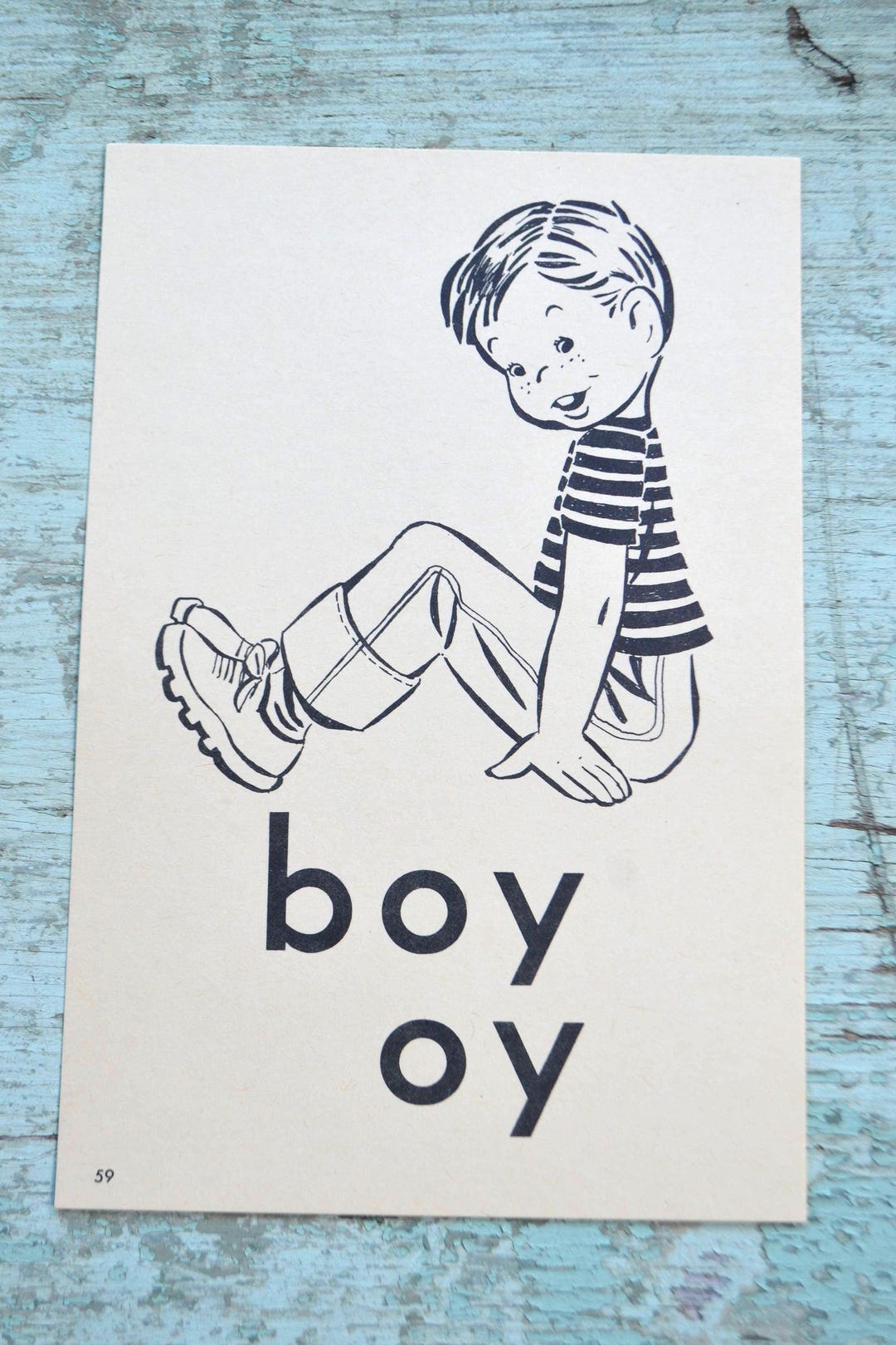 Vintage Educational Room Decor Flash Card Flashcard Large Picture - Boy ...