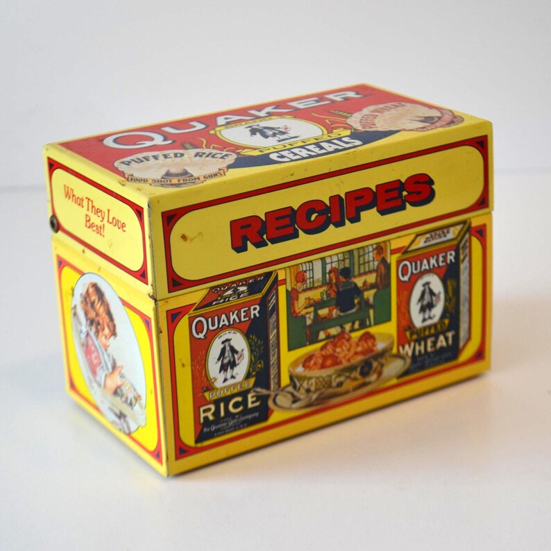 Vintage Quaker Oats Cereals Metal Recipes Index Cards Box Container - Etsy