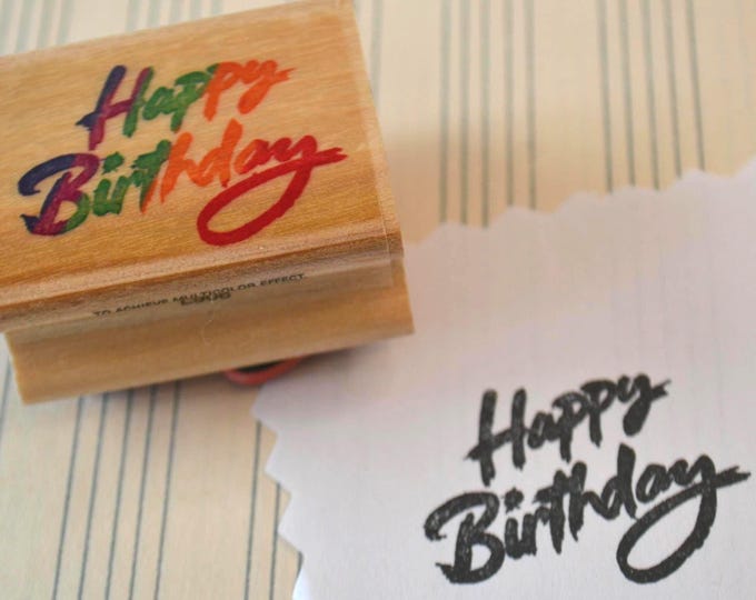 Vintage Happy Birthday Wood Mounted Rubber Stamp - Etsy
