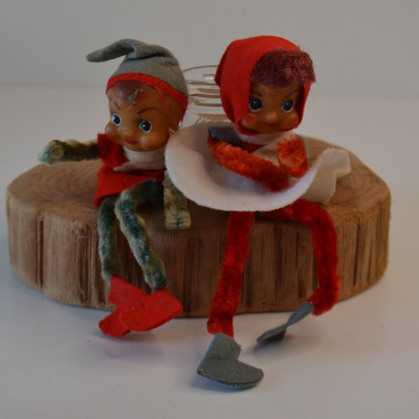 Vintage Retro Christmas Holiday Pipe Cleaner Pixi Elf Elves Set of 2