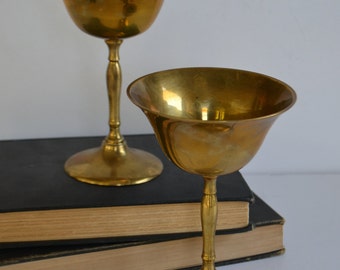 Vintage Boho Indie Brass Wedding Drink Barware Wine Champagne Glasses Set of 2