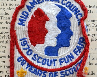Vintage 1970 Scout Fun Fair BSA Boy Scouts Mid America Council Patriotic Embroidered Patch Badge