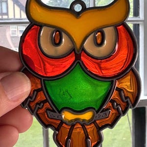 Vintage Window Owl Stained Glass Ornament