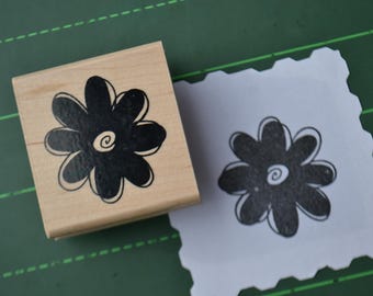 Flower Floral Wood Mounted Rubber Stamp