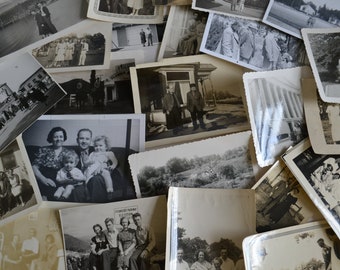 Vintage Ephemera Black White Photos Photographs Pictures Randomly Selected Families Couples Men Women Kids - Lot of 9