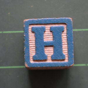 Vintage Blue Wood Block Letter Initial Refrigerator Magnet H