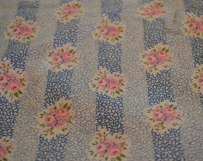 Vintage Blue Pink Floral Patterned Sewing Fabric Material 25"x34" - Etsy