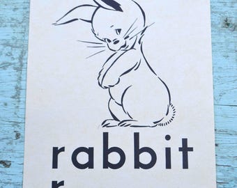 Vintage Picture Flash Card Flashcard Ephemera Large Rabbit 1950's