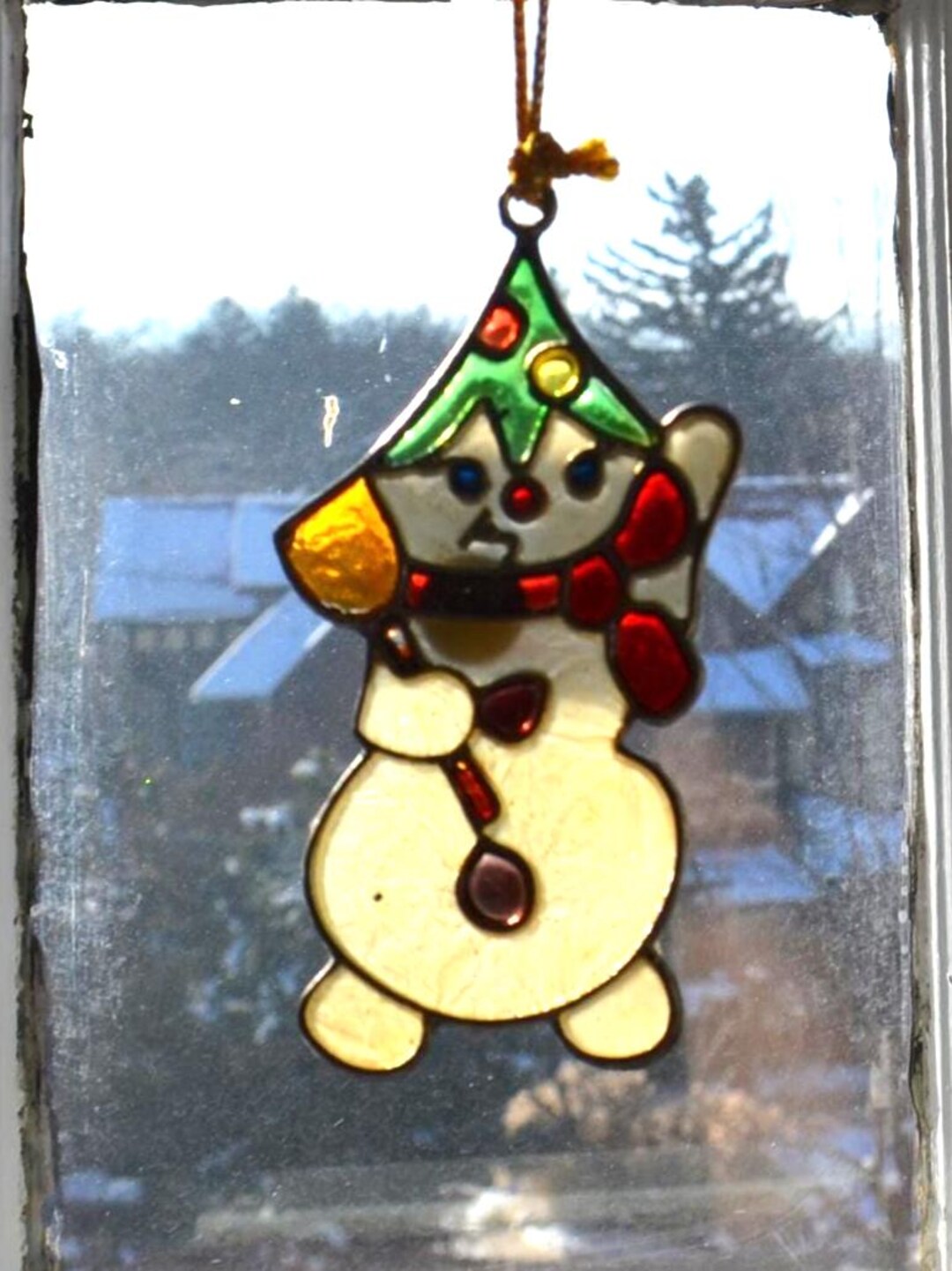 Vintage Metal Stained Glass Bell Christmas Snowman Holiday Ornament - Etsy