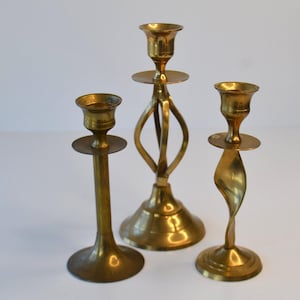 Vintage Brass Tapered Candle Candlestick Holders Assorted Lot of 3
