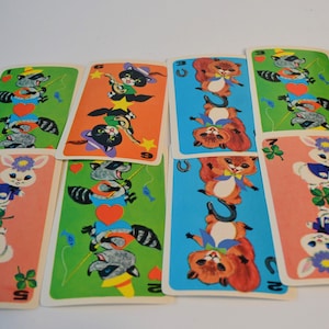 Lote de 12 tarjetas de juego infantiles con corazones vintage y animales