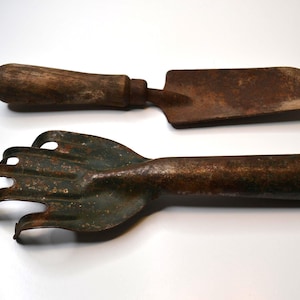 Vintage Garten Hand Metall Rechen Schaufel Werkzeug Lot von 2