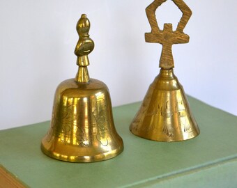 Vintage Set of 2 Brass Hand Bells