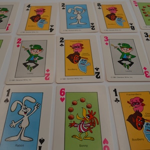 Cartões vintage de grandes personagens General Mills Kids Cereal 1981 lote variado de 10