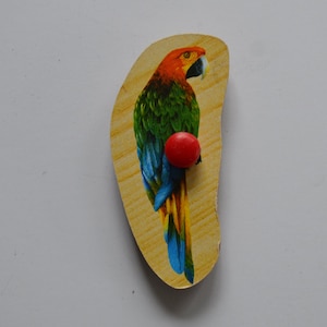 Vintage Wood Animal Tropical Bird Parrot Refrigerator Magnet