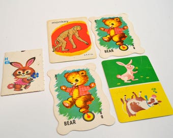 Karty do gry dla dzieci w stylu vintage ze zwierzętami, zestaw 5 sztuk