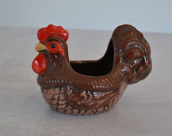 Vintage Brown Chicken Rooster Ceramic Plant Planter