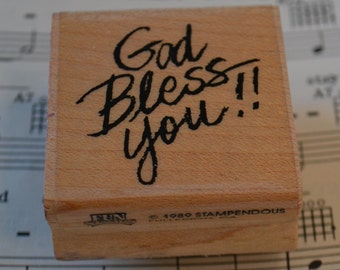 God Bless You Wood Mounted Rubber Stamp