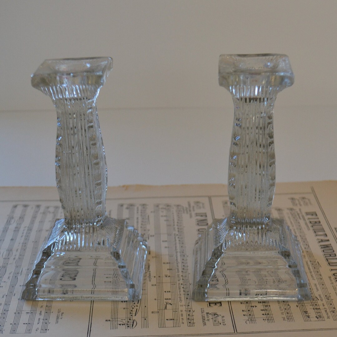 Vintage Decorative Crystal Clear Candle Candlestick Holders Set of 2 - Etsy