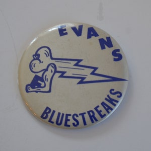 Vintage 1950s Evans Bluestreaks Ottumwa Iowa Junior High Middle School Pinback Pin Button