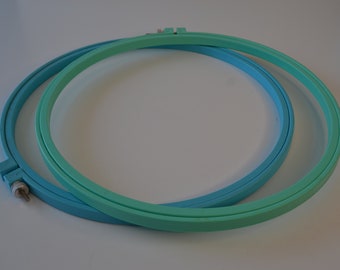 Vintage Plastic Assorted Blue Mint Green Round Embroidery Hoops Lot of 2