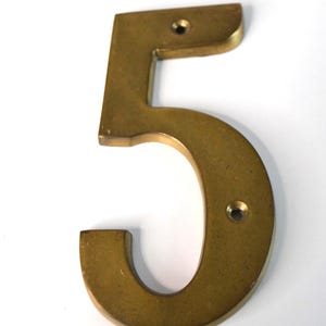 Vintage Brass Gold Large Salvaged House Address Sign Number Five 5