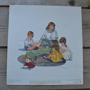Vintage Jenkins School Daycare Family Praying Playing Tea Print